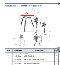 Load image into Gallery viewer, Binks 0115-010100 TRIPOD -- Ref 1, MX412 &amp; MXL412 Pump Manual 77-3202 EN [ English ]