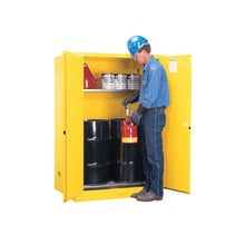 Load image into Gallery viewer, Yellow 60 Gal Safety Cabinet With Drum Rollers | 2 Manual-Close Doors | 899060 | Justrite - image 1