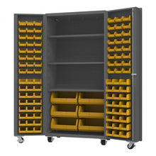 Load image into Gallery viewer, Durham Mobile Cabinet, 14 Gauge, 102 Bins, 3 shelves, 36 x 24 x 76 - image 1