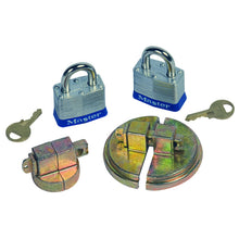 Load image into Gallery viewer, Drum Lock Set for Steel Drums, one set fits two-in bung, one set fits 3/4-in bung, two lock bars, two padlocks - 08510 - image 1