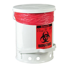 Load image into Gallery viewer, Justrite 6 Gallon Steel Biohazard Waste Can, Foot-Operated Self-Closing, Red - 05910R