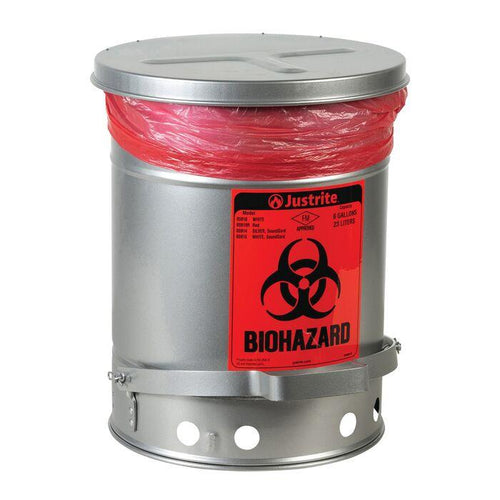 Justrite 05914 CAN, BIOHAZD W/SNDGRD, 6G, SLV