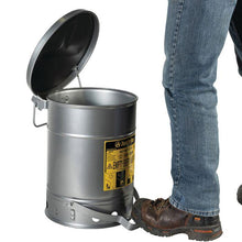 Load image into Gallery viewer, Justrite 6 Gallon, Oily Waste Can, Hands-Free Self-Closing Cover, SoundGard™, Silver - 09104