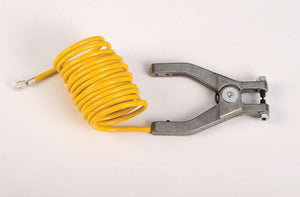 Justrite 10', Coiled Antistatic Insulated Wire for Bonding and Grounding, With Hand Clamp and 1/4" Terminal, Yellow - 08497