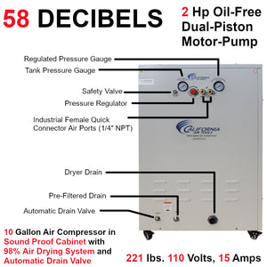 California Air Tools CAT-10020HDSPCADC - 2.0 HP, Ultra Quiet, Ultra Dry & Oil-Free 10 Gallon Air Compressor