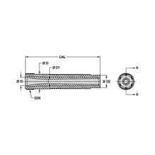 Load image into Gallery viewer, Kennametal SN159-1250AP 50mm Conventional Long Venturi BP200 SiAlON Blast Nozzle, 3/4" Bore, 50mm Polyurethane Thread - dimension drawing
