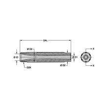 Load image into Gallery viewer, Kennametal SN159-5AP Conventional Long Venturi BP200 SiAlON Blast Nozzle, 5/16" Bore, 1-1/4" Polyurethane Thread - dimension drawing