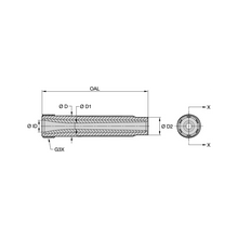 Load image into Gallery viewer, Kennametal SN156-5AP Conventional Long Venturi BP200 SiAlON Blast Nozzle, 5/16" Bore, 1-1/4" Polyurethane Thread - dimension drawing
