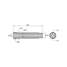 Load image into Gallery viewer, Kennametal SN156-850AP 50mm Conventional Long Venturi BP200 SiAlON Blast Nozzle, 1/2" Bore, 50mm Polyurethane Thread - dimension drawing