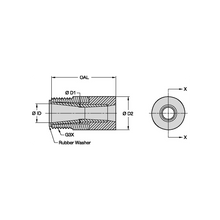 Load image into Gallery viewer, Kennametal T121-8P Short Venturi Tungsten Carbide Blast Nozzle, 1/2" Bore, 1-1/4" Brass Thread - dimension drawing