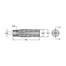 Load image into Gallery viewer, Kennametal SS-6 Shooter Special Venturi Tungsten Carbide Blast Nozzle, 3/8" Bore, 1-1/4" Brass Thread - dimension drawing