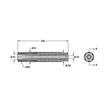 Load image into Gallery viewer, Kennametal TLVE-4P Conventional Long Venturi Tungsten Carbide Blast Nozzle, 1/4" Bore, 1-1/4" Brass Thread - dimension drawing
