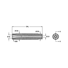 Load image into Gallery viewer, Kennametal TLVE-7AP Conventional Long Venturi Tungsten Carbide Blast Nozzle, 7/16" Bore, 1-1/4" Polyurethane Thread - dimension drawing
