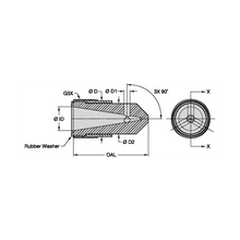 Load image into Gallery viewer, Kennametal R090-42 90° Angle ROCTEC Blast Nozzle, 1/4" Bore - dimension drawing