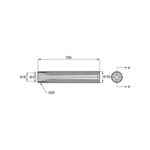Load image into Gallery viewer, Kennametal T159-5 Conventional Long Venturi Tungsten Carbide Blast Nozzle, 5/16" Bore, 1-1/4" Brass Thread - dimension drawing