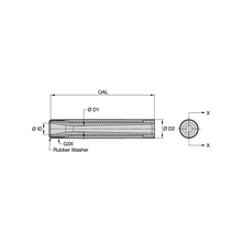 Load image into Gallery viewer, Kennametal TLVE-3 Conventional Long Venturi Tungsten Carbide Blast Nozzle, 3/16" Bore, 1-1/4" Brass Thread - dimension drawing
