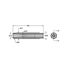 Load image into Gallery viewer, Kennametal BLVE-5AP Conventional Long Venturi Boron Carbide Blast Nozzle, 5/16" Bore, 1-1/4" Polyurethane Thread - dimension drawing