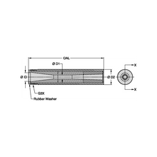 Load image into Gallery viewer, Kennametal BLVE-5 Conventional Long Venturi Boron Carbide Blast Nozzle, 5/16" Bore, 1-1/4" Aluminum Thread - dimension drawing