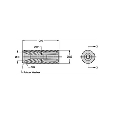 Load image into Gallery viewer, Kennametal B4M3-GV Short Venturi Boron Carbide Blast Nozzle, 1/4" Bore, 3/4" Aluminum Thread - dimension drawing