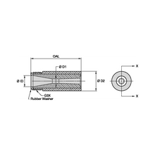 Load image into Gallery viewer, Kennametal B8M4-F Medium Venturi Boron Carbide Blast Nozzle, 1/2" Bore, 1-1/4" Steel Thread - dimension drawing