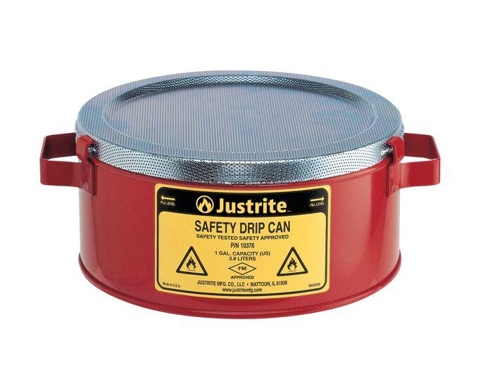 Justrite 1 Gallon, Drip Can With Handles and Fire Baffle, Steel, Red - 10376