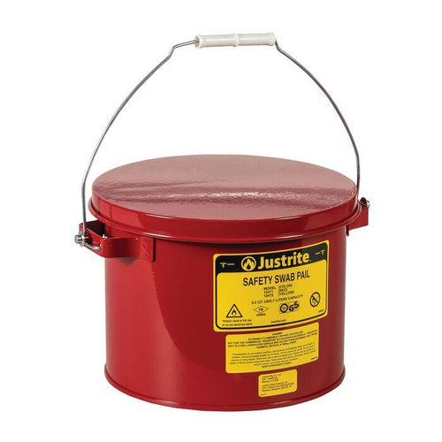 Justrite 10471 SWAB PAIL, W/DASHER, 6QT, RED