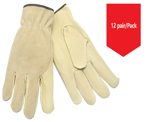 MCR 3405 Safety - Leather Palm Gloves, Pigskin - 12/PK