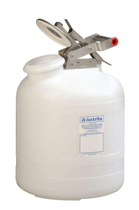 Justrite 5 Gallon Polyethylene Safety Container for Corrosives/Acids, Wide-Mouth, White - 12765