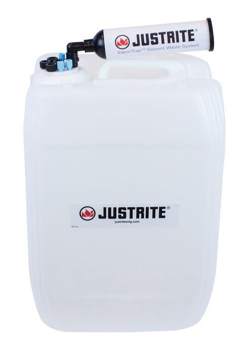 Justrite 20 Liter HDPE Carboy with Filter Kit, UN/DOT Certfied, VaporTrap, 4 Ports 1/8