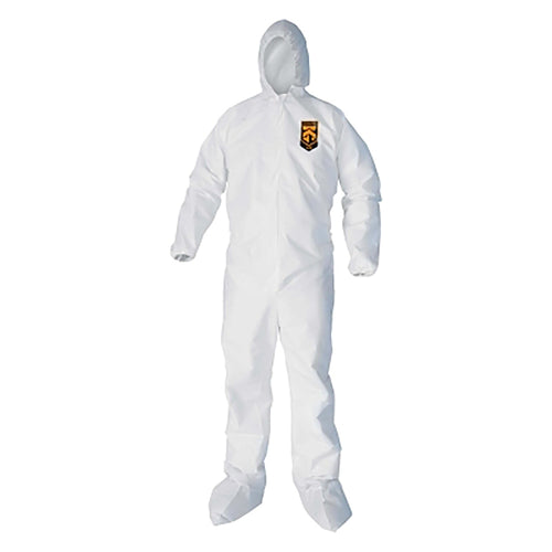 KleenGuard 412-44335-23 A40 Liquid & Particle Protection Coveralls, Zipper Front/Hood/Boots/Elastic Wrists/Ankles, White, 2X-Large (Case of 25)