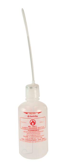 Justrite 32 Ounce, Dispensing Bottle With Flexible Tube for Flammable Liquids, Polyethylene, White - 14011