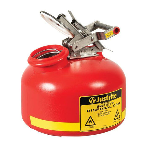 Justrite 2 Gallon, Polyethylene Safety Can for Liquid Disposal, Built-In Fill Gauge, Red - 14265