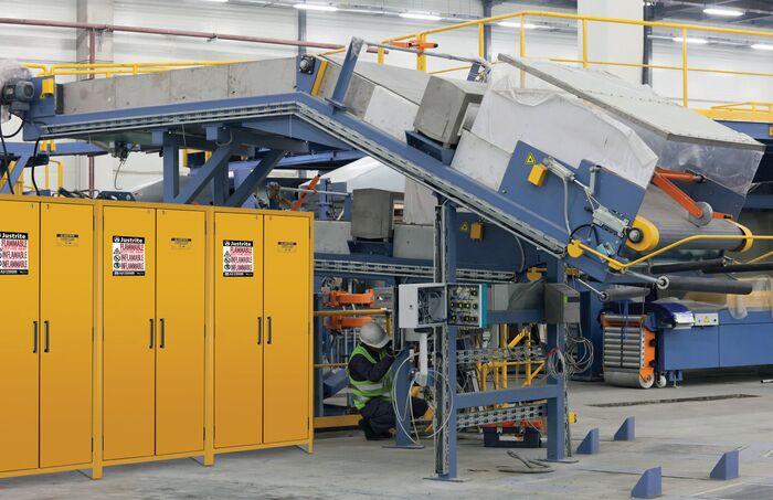 Justrite™ 90-Minute EN Flammable Safety Cabinet, 30 Gal., 3 shelves, 2 hybrid-close doors, Yellow