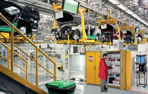 Justrite™ 90-Minute EN Flammable Safety Cabinet, 45 Gal., 3 shelves, 2 hybrid-close doors, Yellow