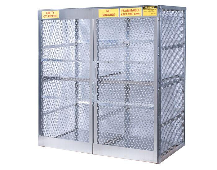 Justrite™ Cylinder locker for safe storage of 16 vertical 20 or 33-lb. LPG cylinders.
