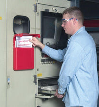 Load image into Gallery viewer, Justrite Document Storage Box for SDS, Medium-sized, Lockable Flip-top, Single Pack, Plastic, Red - S23303