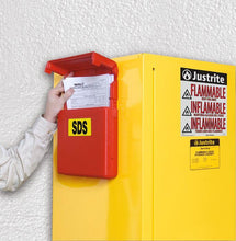 Load image into Gallery viewer, Justrite Document Storage Box for SDS, Medium-sized, Lockable Flip-top, Single Pack, Plastic, Red - S23303