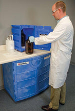 Load image into Gallery viewer, Justrite Hold Two 4-Liter Bottles, 1 Door, Manual Close, Corrosives/Acids Plastic Safety Cabinet, Countertop, Blue - 24080