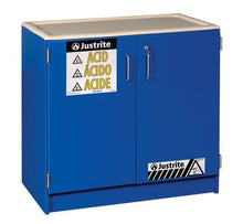 Load image into Gallery viewer, Justrite™ Wood laminate corrosives Undercounter safety cab, thirty-six 2-1/2 L bottles, 2 doors, Blue