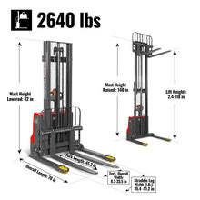 Load image into Gallery viewer, MechMaxx 2640lbs Electric Straddle Stacker, 118" Lift, Adjustable Legs &amp; Forks, F26-118SLA