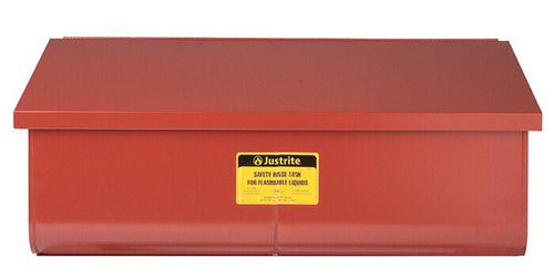 Justrite 22 Gallon Rinse Tank, Benchtop, Lift-And-Latch Cover With Fusible Link, Drain Plug, Steel, Red - 27322