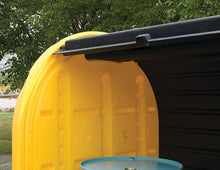 Load image into Gallery viewer, Justrite™ EcoPolyBlend® DrumShed with rolltop doors, accommodates 2 drums, optional ramp, Poly