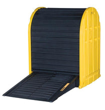 Load image into Gallery viewer, Justrite™ EcoPolyBlend® DrumShed with rolltop doors, accommodates 2 drums, optional ramp, Poly