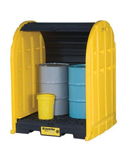 Load image into Gallery viewer, Justrite™ EcoPolyBlend® DrumShed with rolltop doors, accommodates 2 drums, optional ramp, Poly
