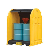 Load image into Gallery viewer, Justrite™ EcoPolyBlend® DrumShed with rolltop doors, accommodates 2 drums, optional ramp, Poly
