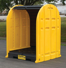 Load image into Gallery viewer, Justrite™ EcoPolyBlend® DrumShed with rolltop doors, accommodates 2 drums, optional ramp, Poly