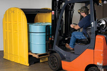 Load image into Gallery viewer, Justrite™ EcoPolyBlend® DrumShed™ with rolltop doors, accommodates 4 drums, optional ramp
