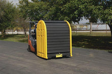 Load image into Gallery viewer, Justrite™ EcoPolyBlend® DrumShed™ with rolltop doors, accommodates 4 drums, optional ramp