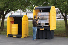 Load image into Gallery viewer, Justrite™ EcoPolyBlend® IBC Outdoor Shed with Pallet, forklift pockets, rolltop doors, 40% recycled