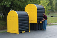 Load image into Gallery viewer, Justrite™ EcoPolyBlend® IBC Outdoor Shed with Pallet, forklift pockets, rolltop doors, 40% recycled